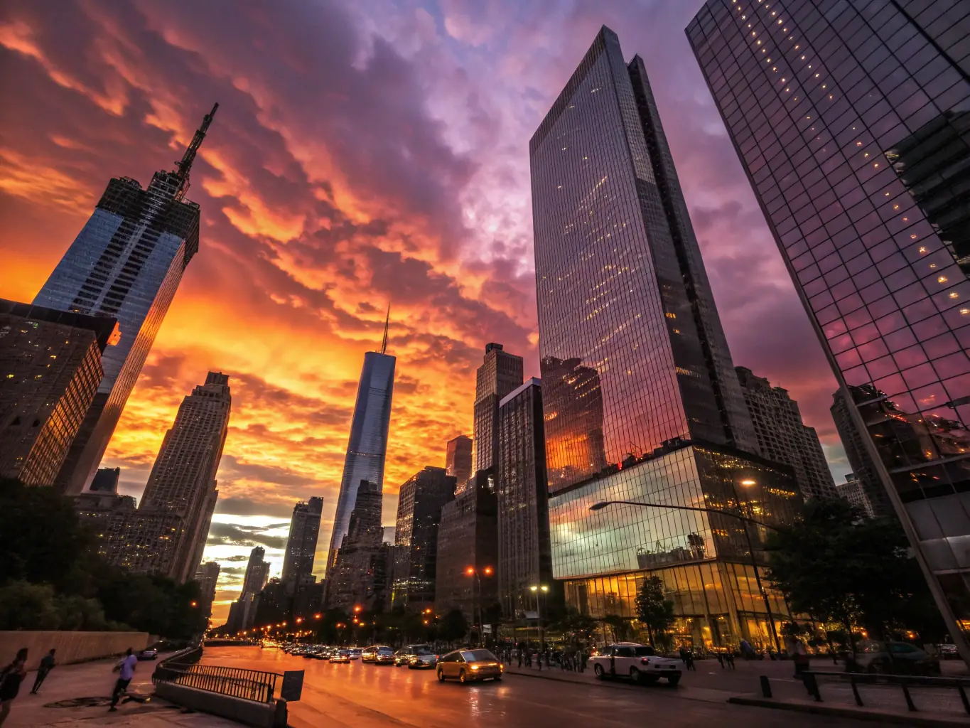 A dynamic image of a bustling New York City skyline at dusk, with bright city lights and iconic skyscrapers, highlighting a special airfare deal to New York for urban explorers.